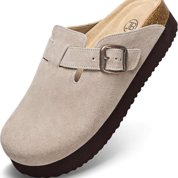 Shoes - Women's Suede Platform Clogs Arch Support Casual Mules Indoor Outdoor